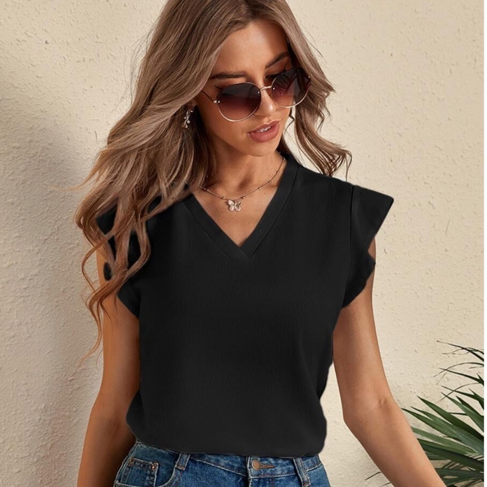 Ruffle Cuff Solid Blouse - NEW IN PACKAGE